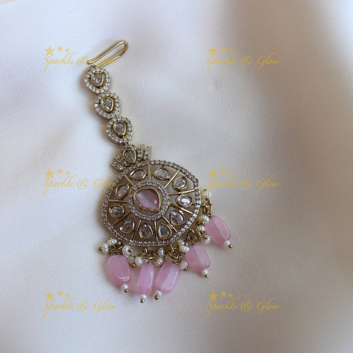 Statement Victorian AD Kundan Maangtikka - Pink - Sparkle and Glow - Pink - 