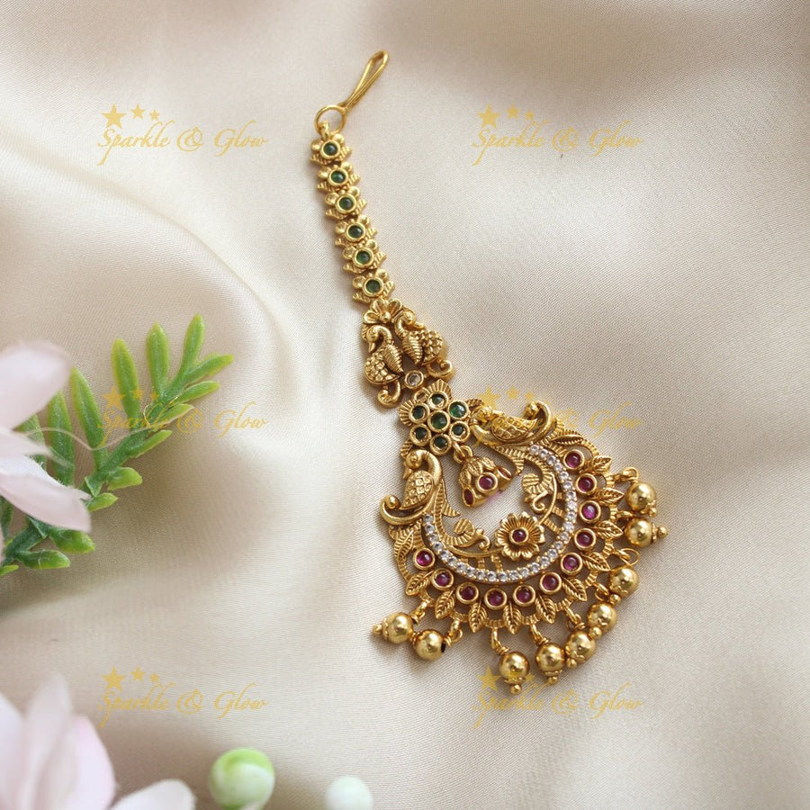 Beautiful Peacock Floral bali design Maangtikka - Sparkle and Glow - 