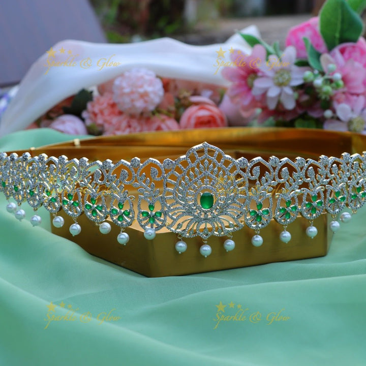 Elegant lotus design AD hip belt - Pink - Sparkle and Glow - Green - 