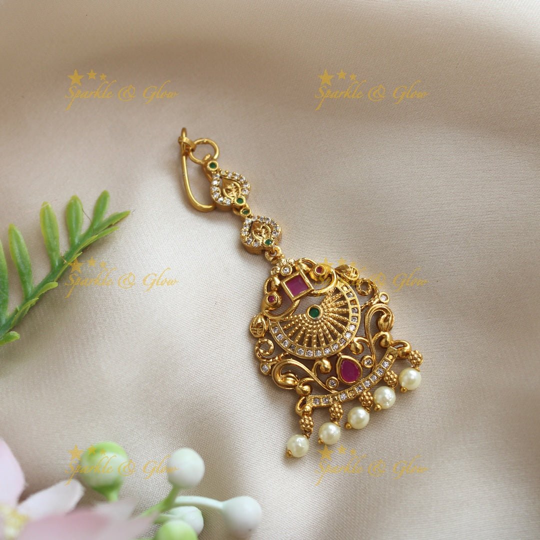 Statement Kemp Floral Maangtikka - Sparkle and Glow - 