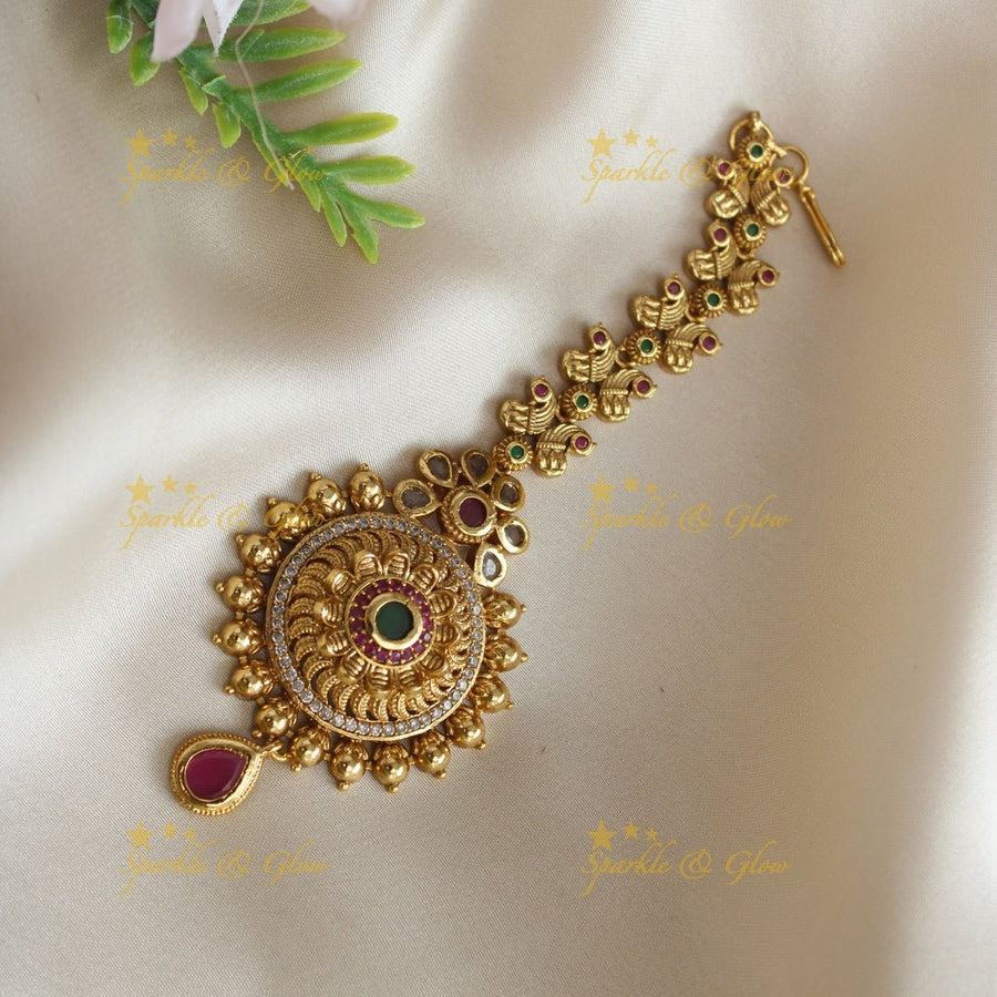 Statement Kemp Floral single line maangtikka - Sparkle and Glow - 