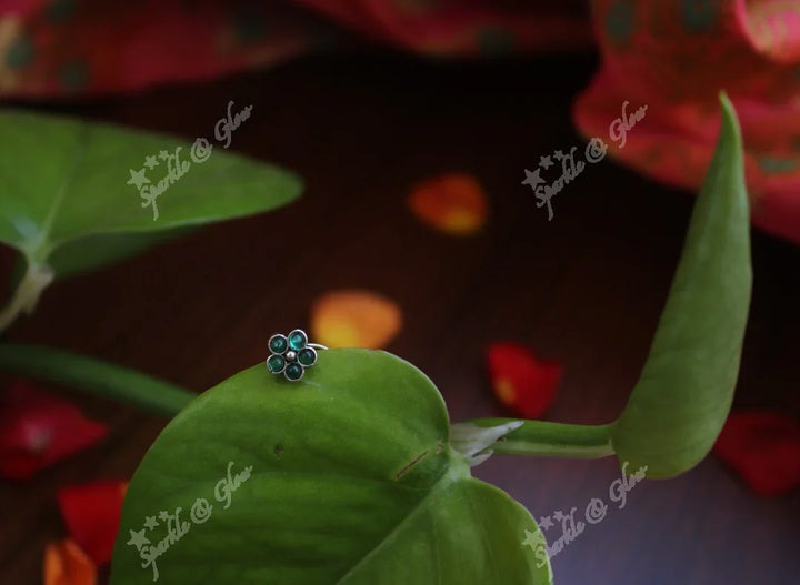 Sterling silver semi precious stone pierced nose pin - Green - Sparkle and Glow
