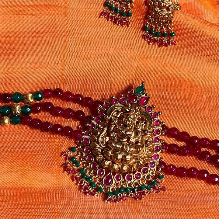 Ruby pink agate beads lakshmi high neck choker - Sparkle and Glow - Back Thread - 