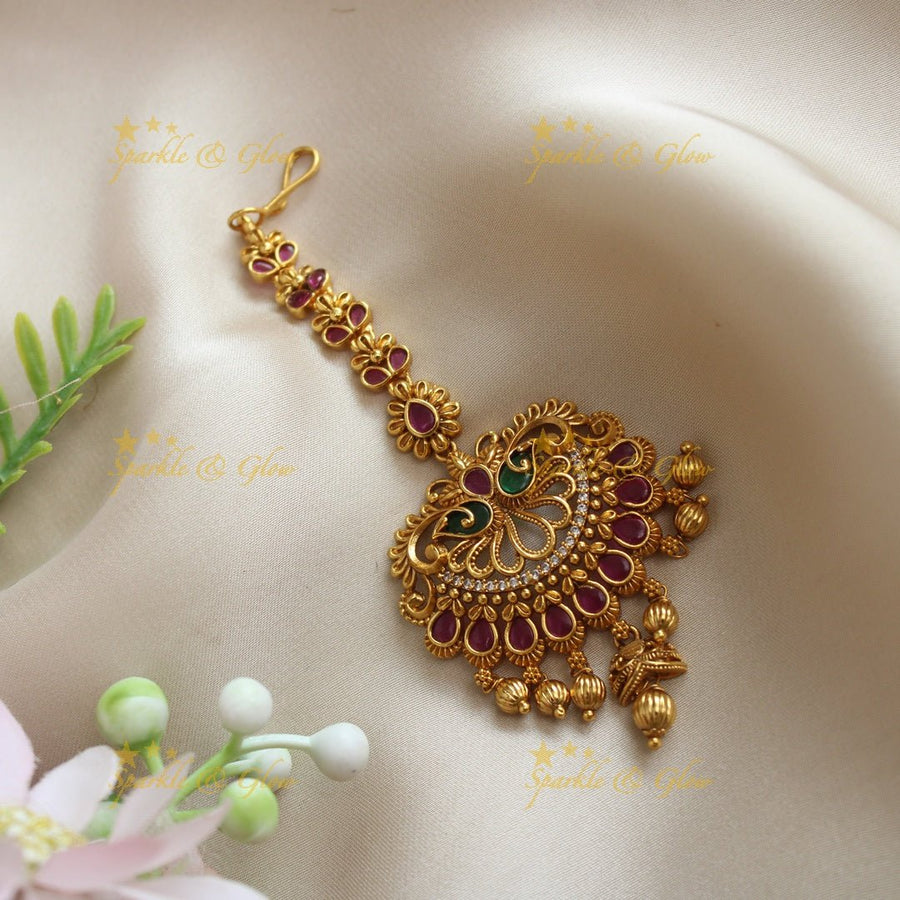 Statement Kemp Floral single line maangtikka - Sparkle and Glow - 