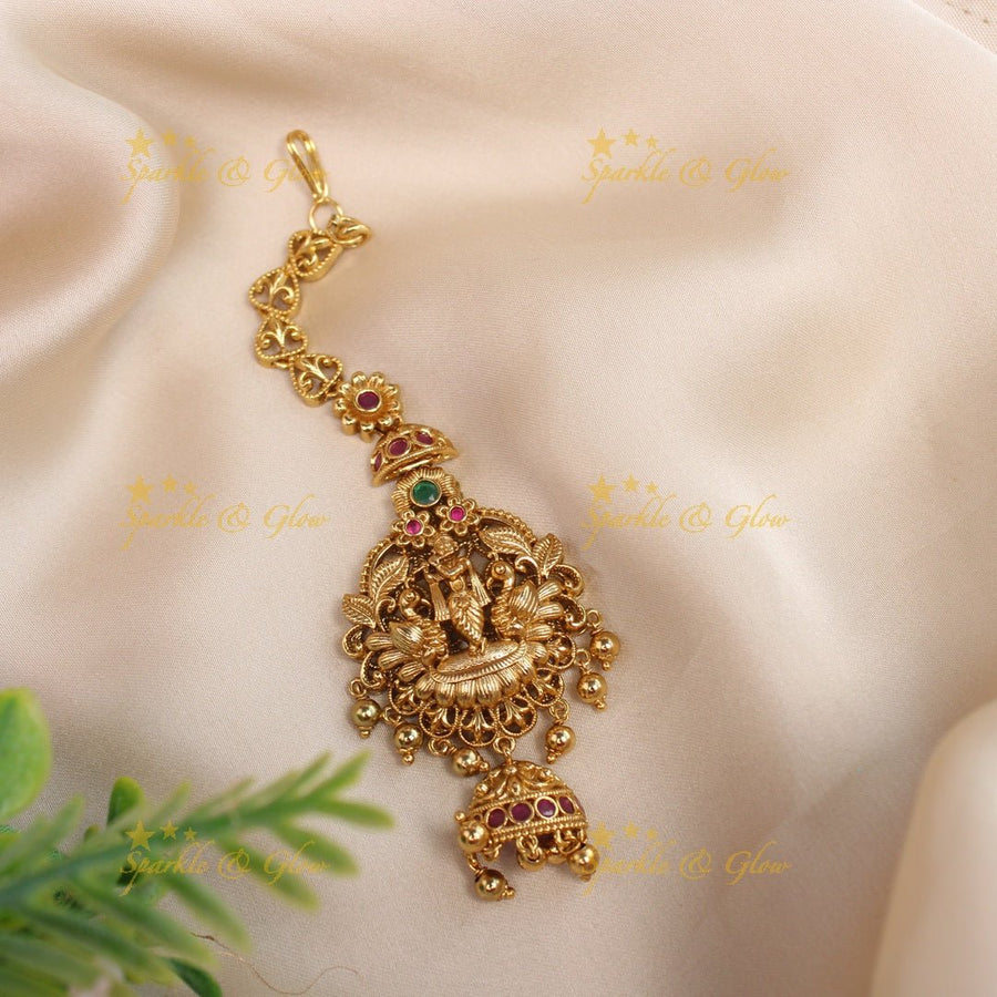 Sparkling Idol Krishna Floral Maangtikka with jhumuka drop - Sparkle and Glow - 