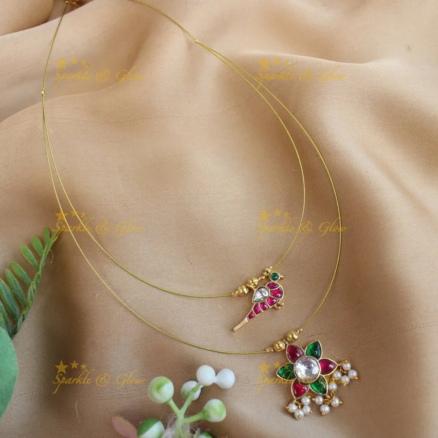 Beautiful Floral and Bird design Jadau Invisible short necklace - Sparkle and Glow