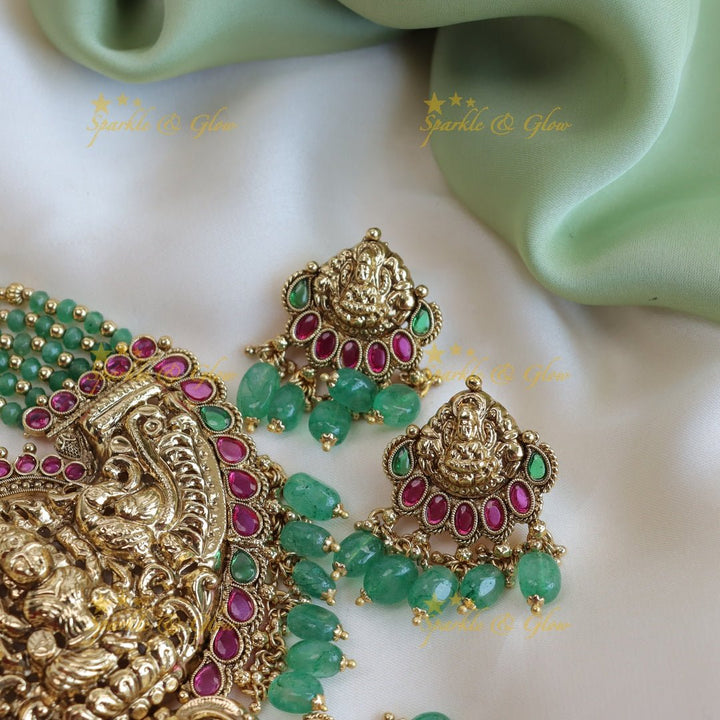 Stunning mint green lotus Lakshmi beads long haram - Sparkle and Glow - Back Thread - 