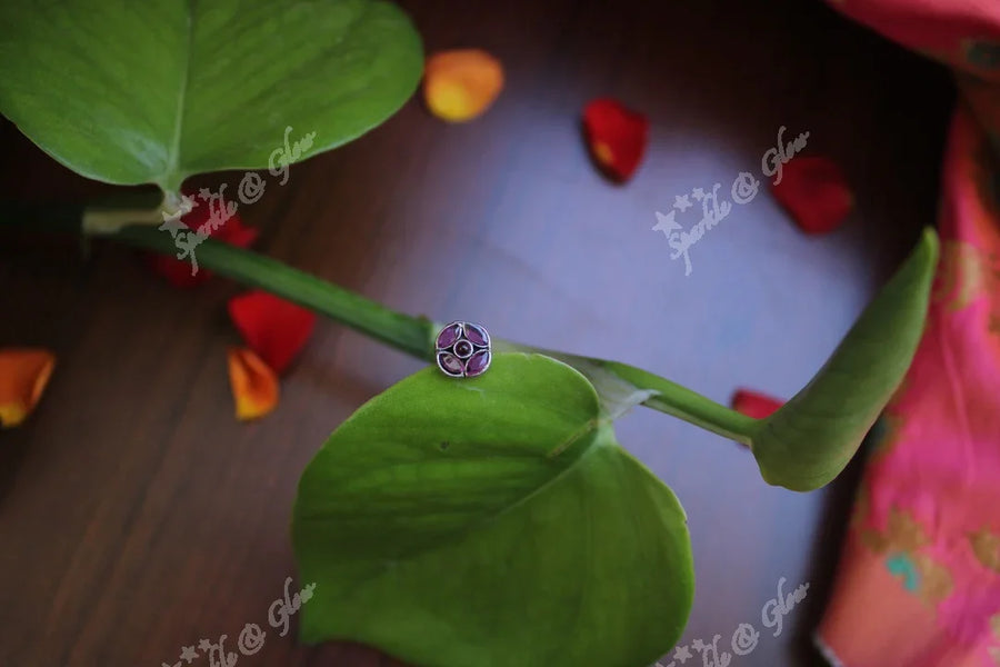 Sterling silver semi precious stone pierced nose pin - Pink - Sparkle and Glow