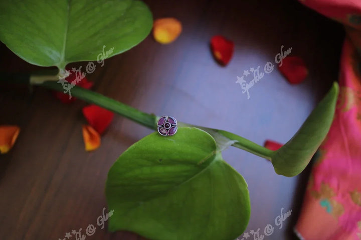 Sterling silver semi precious stone pierced nose pin - Pink - Sparkle and Glow