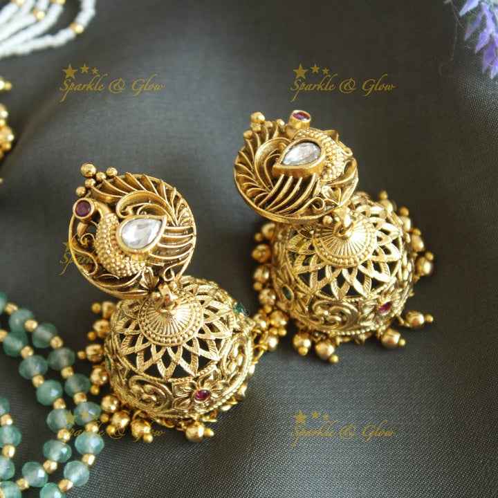 Beautiful Multi Peacock pendant carved beaded layered short necklace - Sparkle and Glow - Back Thread - 