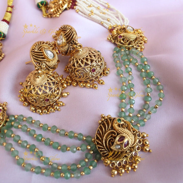 Beautiful Multi Peacock pendant carved beaded layered short necklace - Sparkle and Glow - Back Thread - 