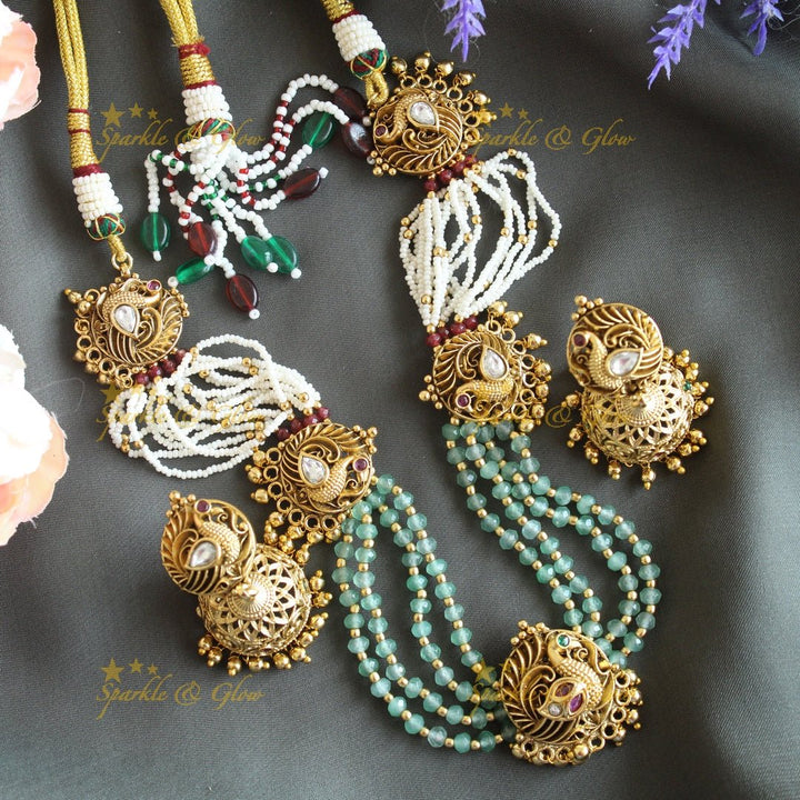 Beautiful Multi Peacock pendant carved beaded layered short necklace - Sparkle and Glow - Back Thread - 