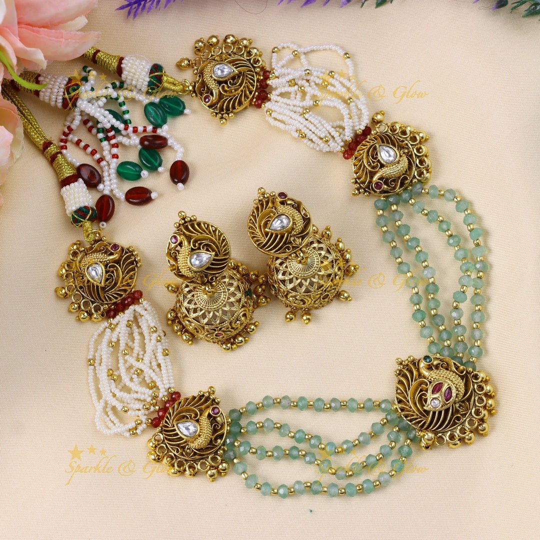 Beautiful Multi Peacock pendant carved beaded layered short necklace - Sparkle and Glow - Back Thread - 