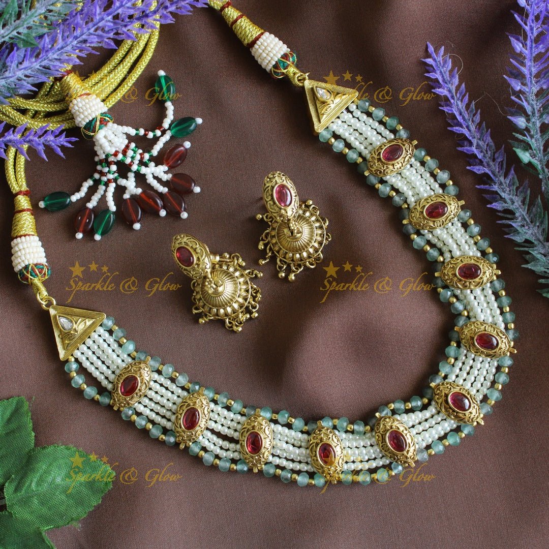 Gracious Kemp Floral beaded layered short necklace - Sparkle and Glow - Back Thread - 