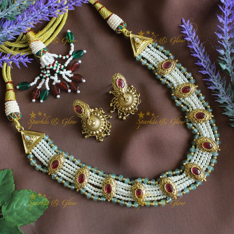 Gracious Kemp Floral beaded layered short necklace - Sparkle and Glow - Back Thread - 