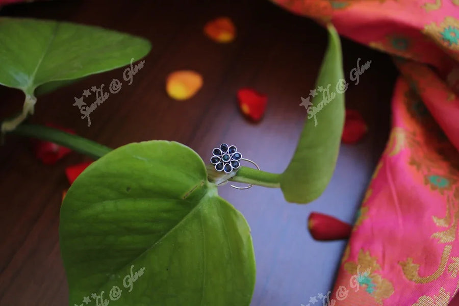 Sterling silver semi precious stone pierced nose pin - Pink Green - Sparkle and Glow