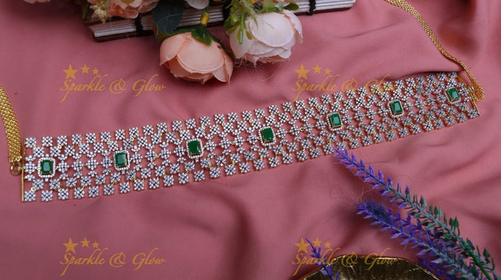Elegent American diamond hip chain - Green - Sparkle and Glow - Green - 