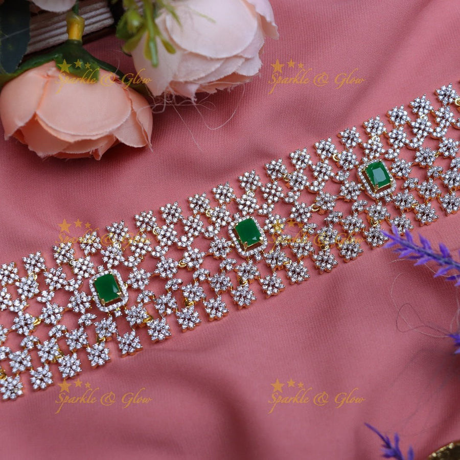 Elegent American diamond hip chain - Green - Sparkle and Glow - Green - 