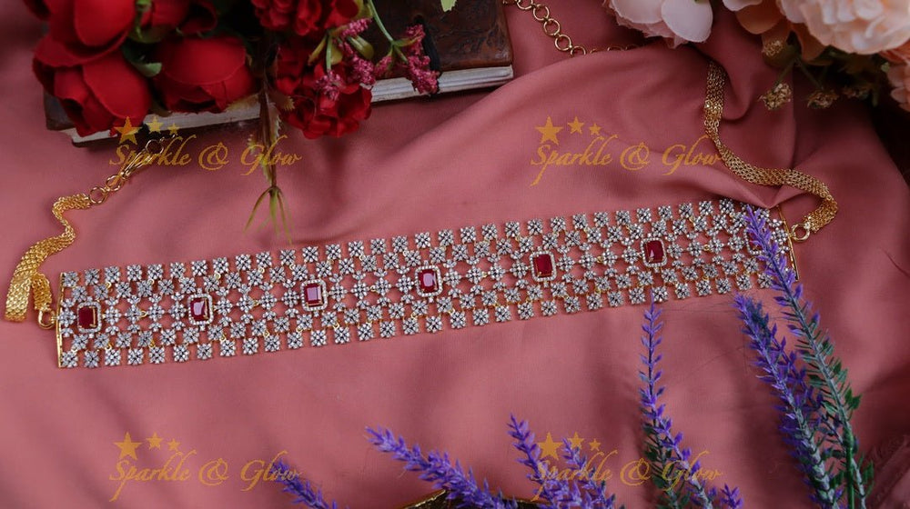 Elegent American diamond hip chain - Green - Sparkle and Glow - Pink - 