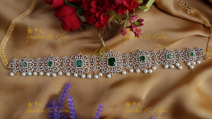 Gorgeous floral design american diamond hip chain - Purple - Sparkle and Glow - Green - 
