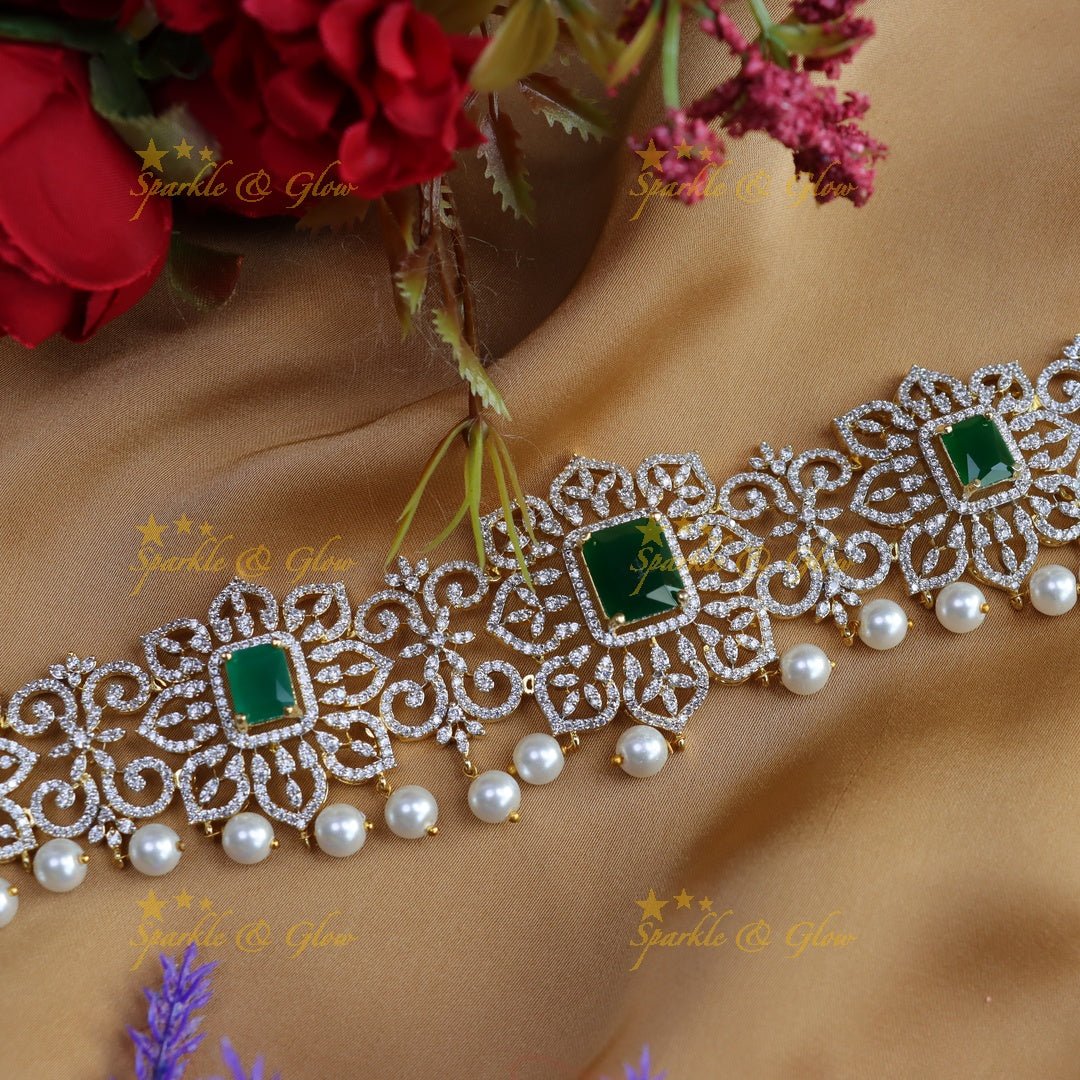 Gorgeous floral design american diamond hip chain - Purple - Sparkle and Glow - Pink - 
