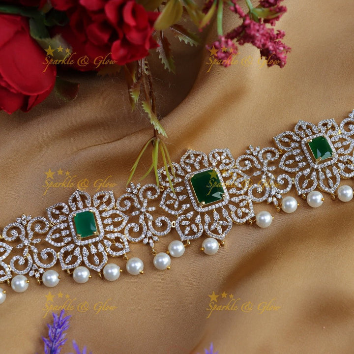 Gorgeous floral design american diamond hip chain - Purple - Sparkle and Glow - Pink - 