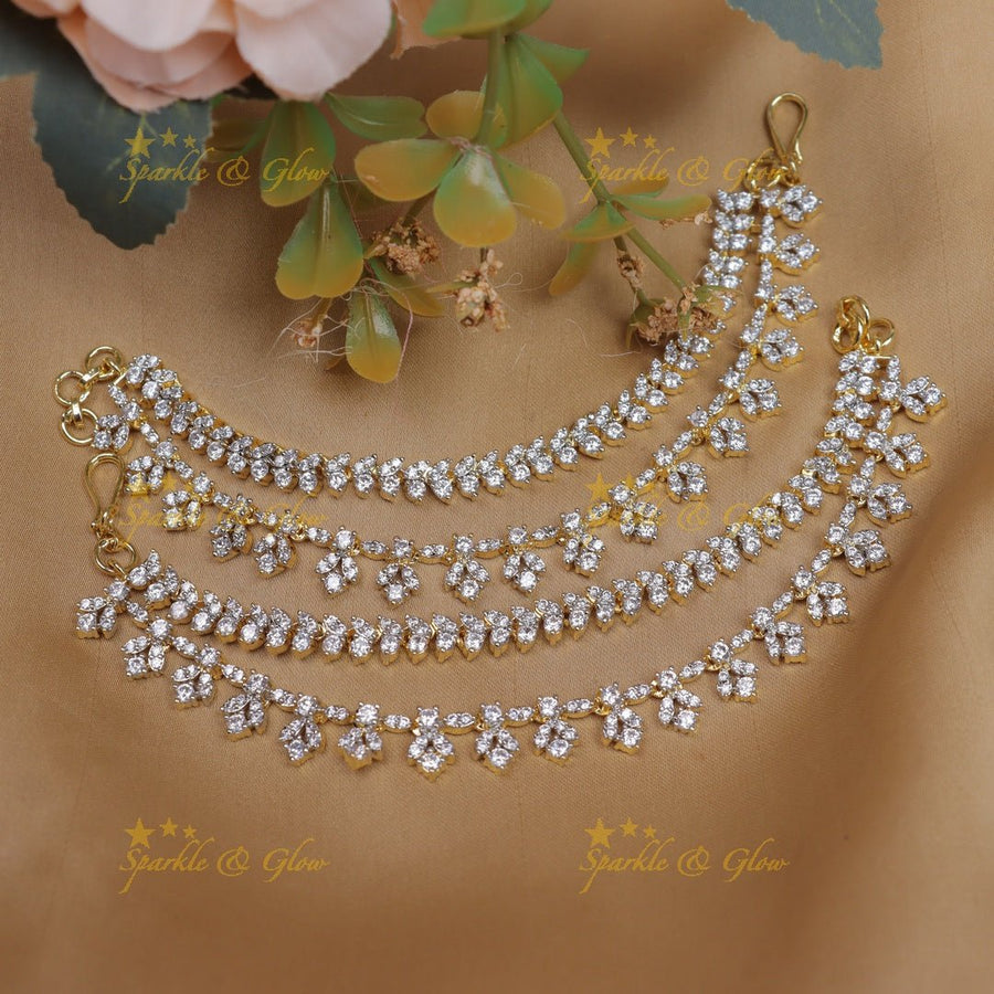 Gracious Floral design American diamond Earchain - Sparkle and Glow - 