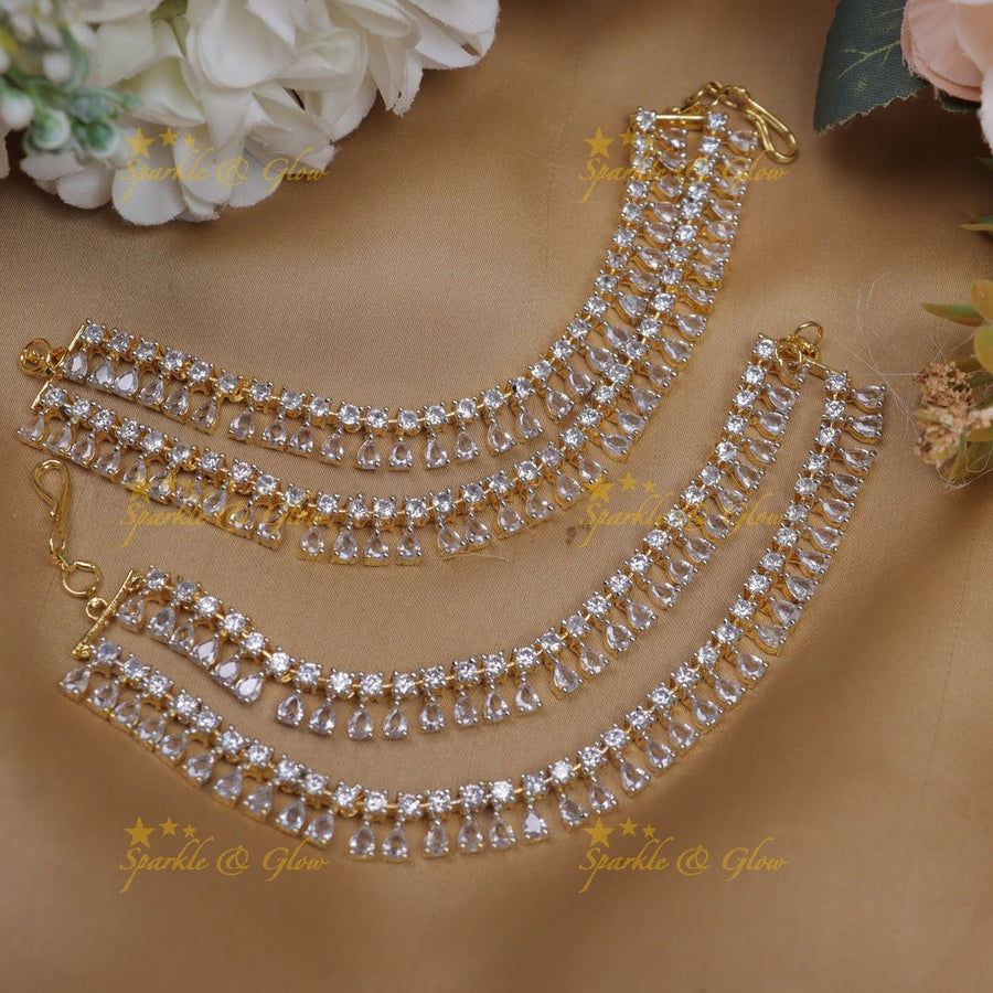 Stunning Waterdrop design American diamond Earchain - Sparkle and Glow - 