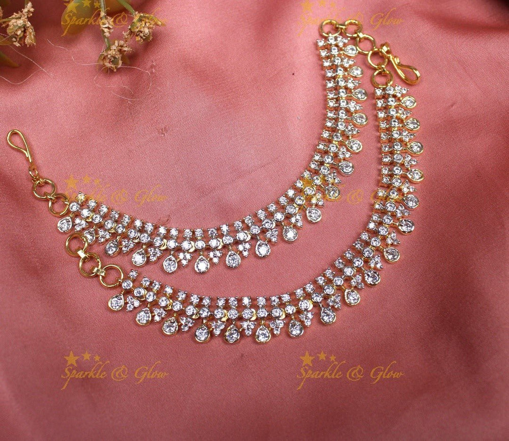 Gracious Waterdrop and Dot design American diamond Single line Earchain - Sparkle and Glow - 