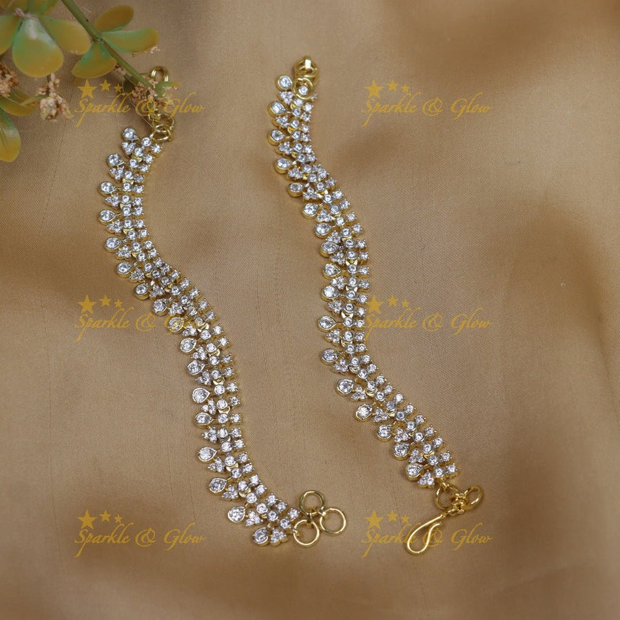 Gracious Waterdrop and Dot design American diamond Single line Earchain - Sparkle and Glow - 