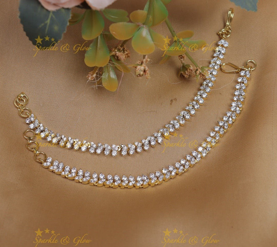 Gracious Dual tone Dot design American diamond Earchain - Sparkle and Glow - 