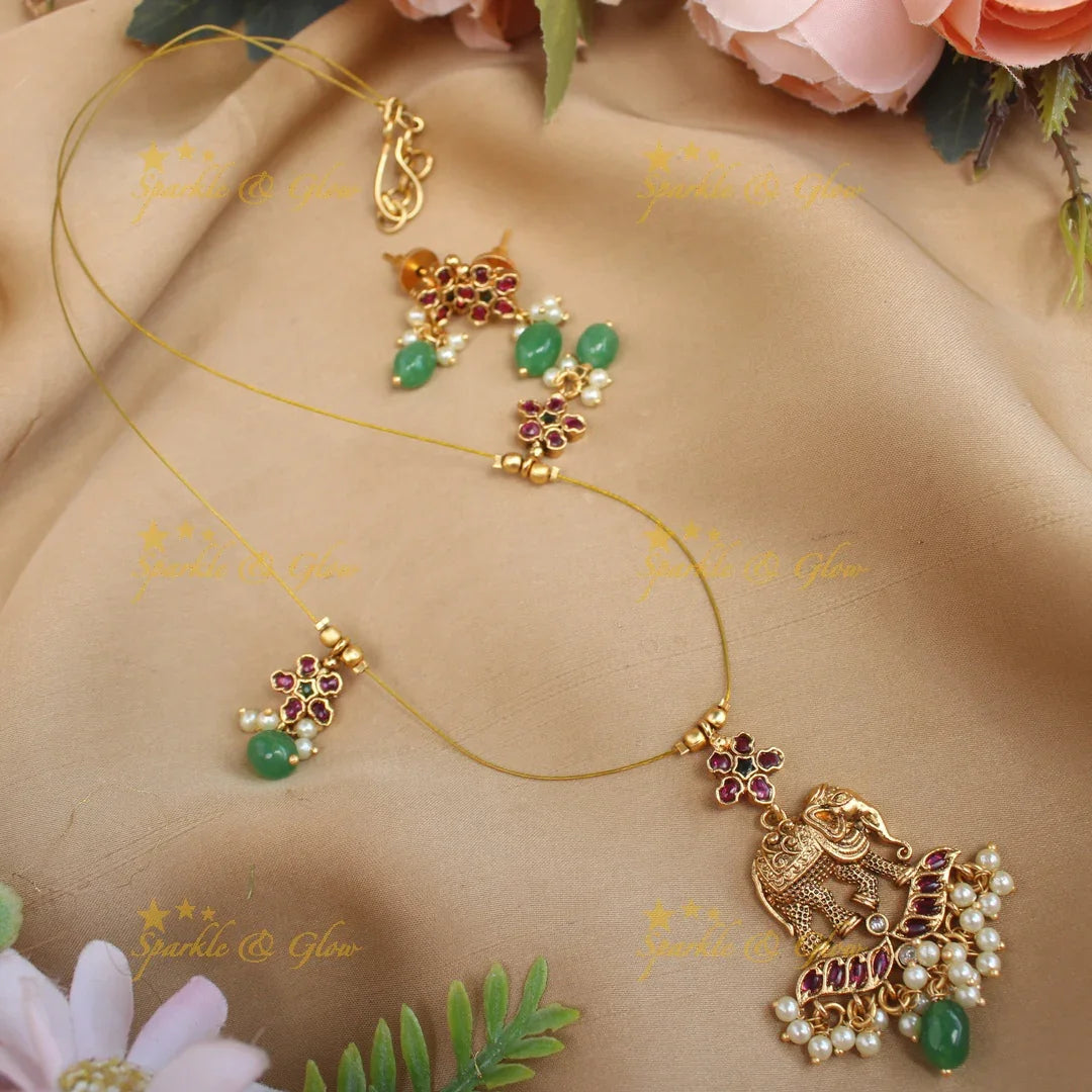 Stunning Jadau Elephant Floral carved Invisible short necklace-Gold - Sparkle and Glow