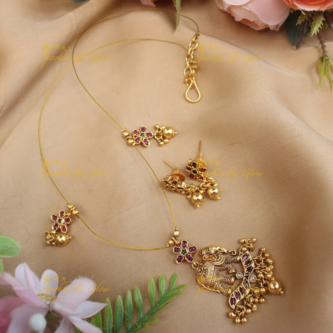 Stunning Jadau Elephant Floral carved Invisible short necklace-Gold - Sparkle and Glow