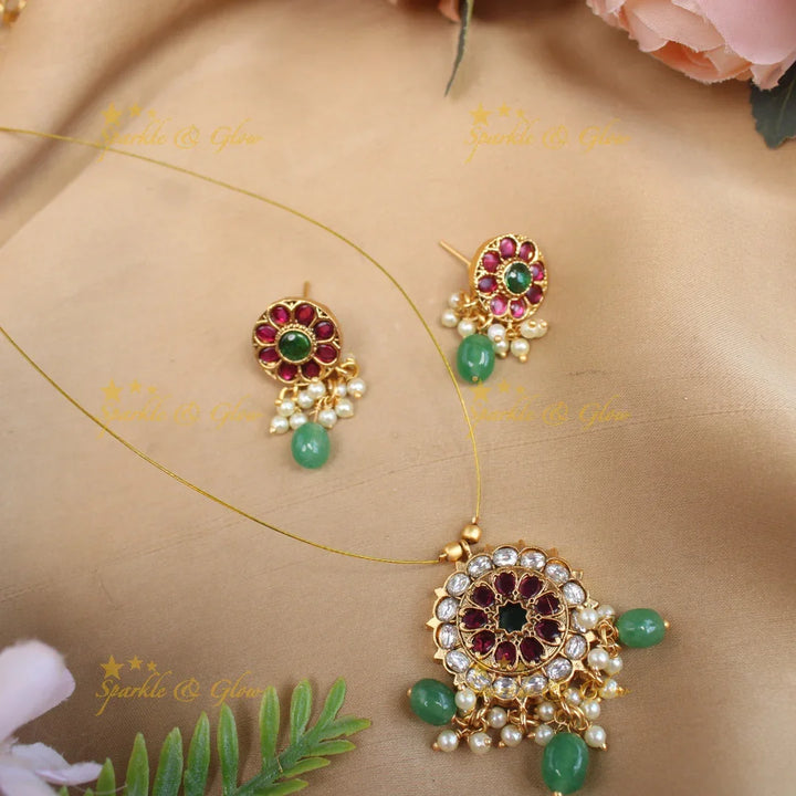 Grand Jadau Floral invisible short necklace-Green - Sparkle and Glow