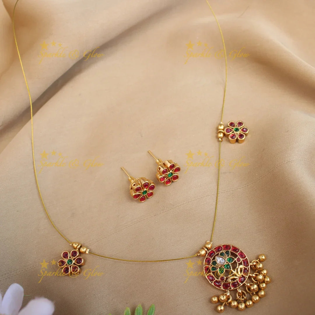 Elegant Lotus Flower design Jadau guttapusalu invisible short necklace-Gold - Sparkle and Glow