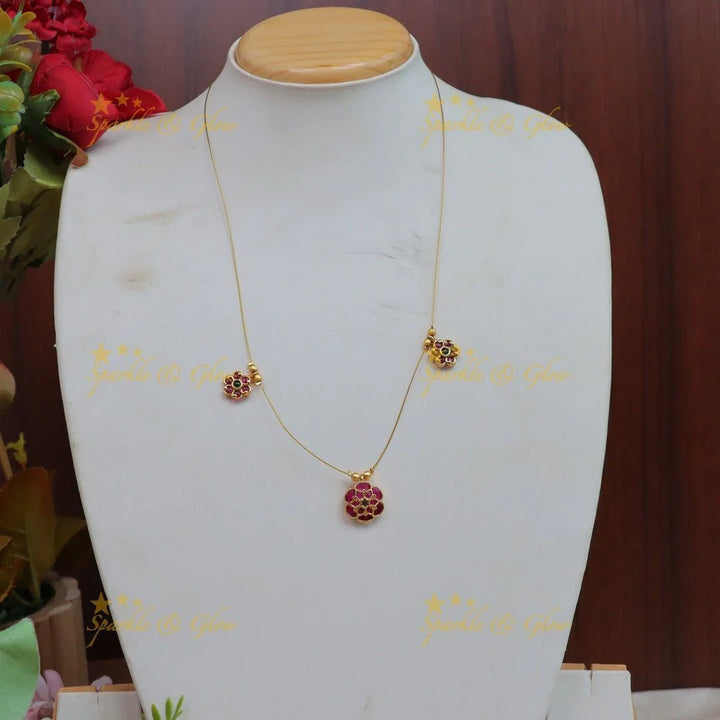 Gracious Multi Floral pendant carved Jadau invisible short necklace - Sparkle and Glow