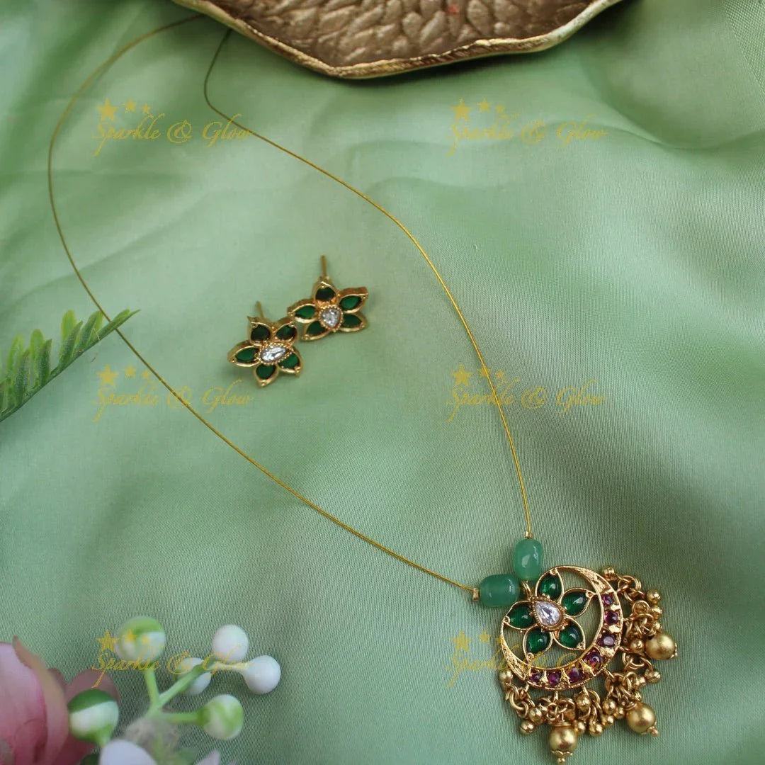 Gracious Jadau Star Floral Invisible short necklace with gold beads - Sparkle and Glow
