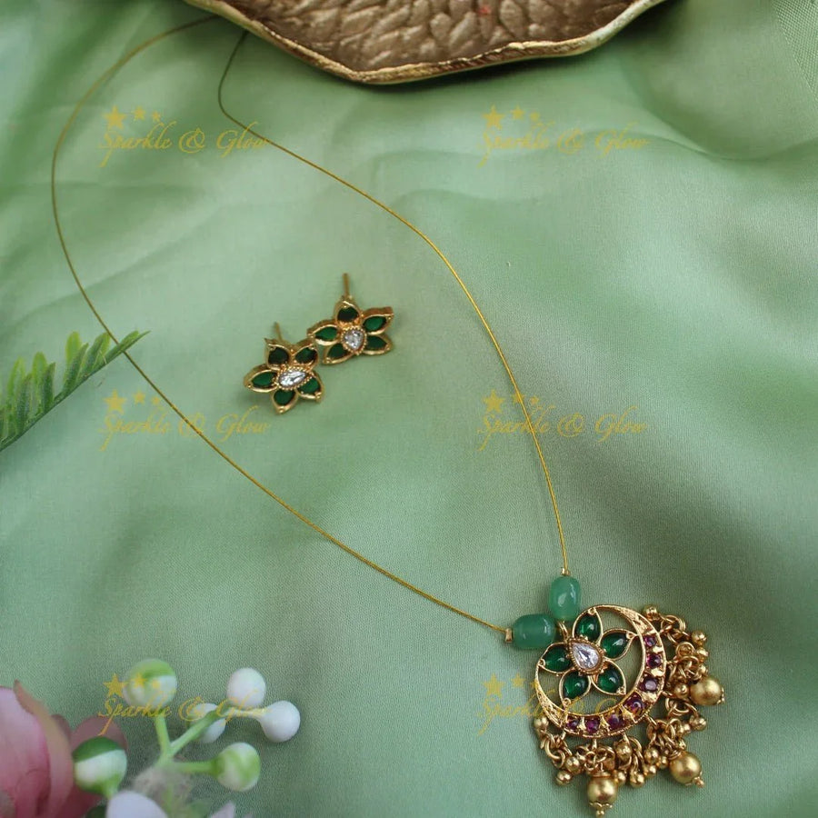 Gracious Jadau Star Floral Invisible short necklace with gold beads - Sparkle and Glow