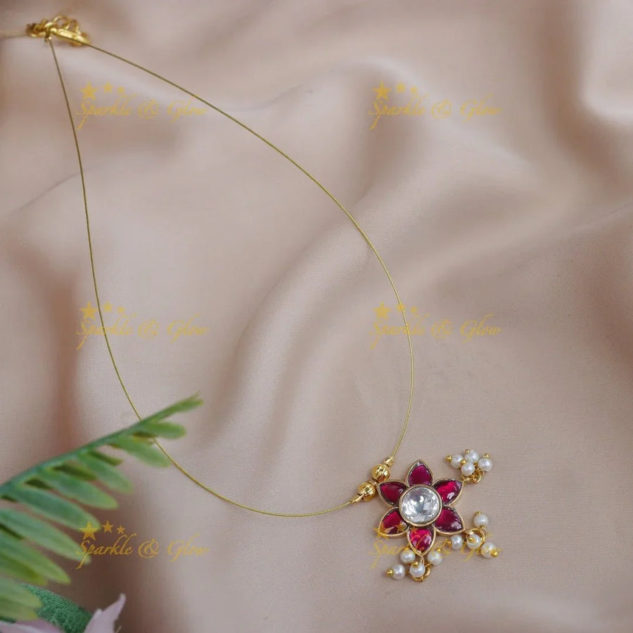 Beautiful Star Flower pendant carved Jadau guttapusalu invisible short necklace - Sparkle and Glow