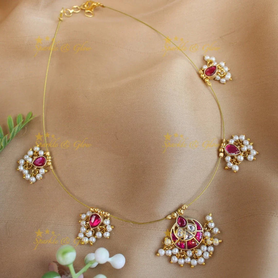 Sparkling Moon Floral Jadau Invisible short necklace - Sparkle and Glow