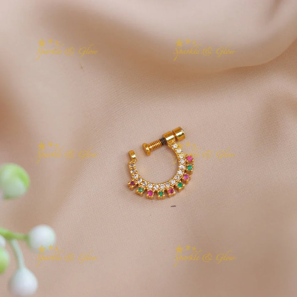 Gold alike polished multi colour half moon shaped nose pin - Sparkle and Glow