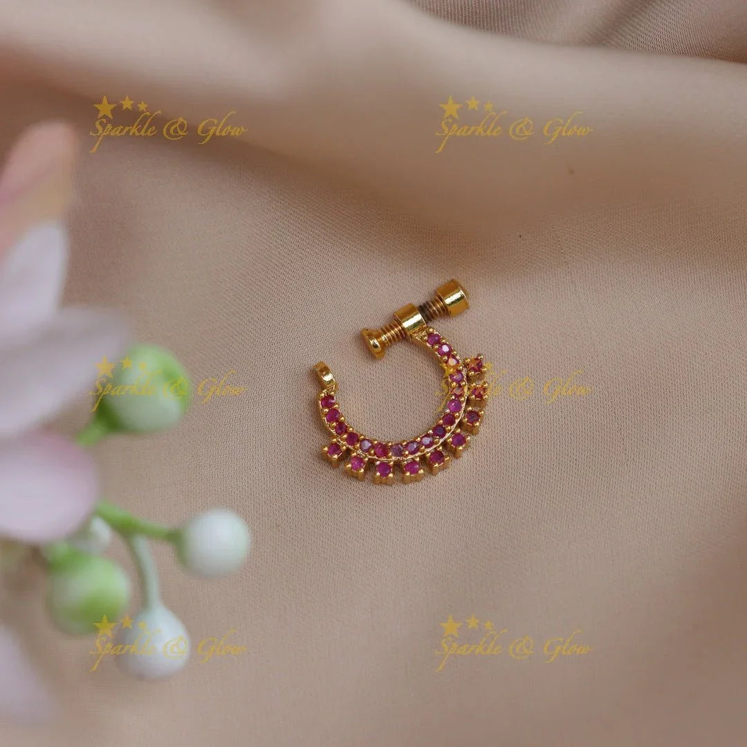 Gold alike polished multi colour half moon shaped nose pin - Sparkle and Glow