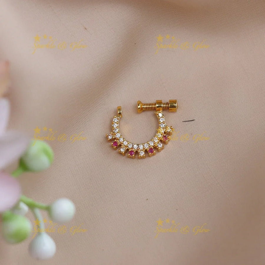 Gold alike polished multi colour half moon shaped nose pin - Sparkle and Glow