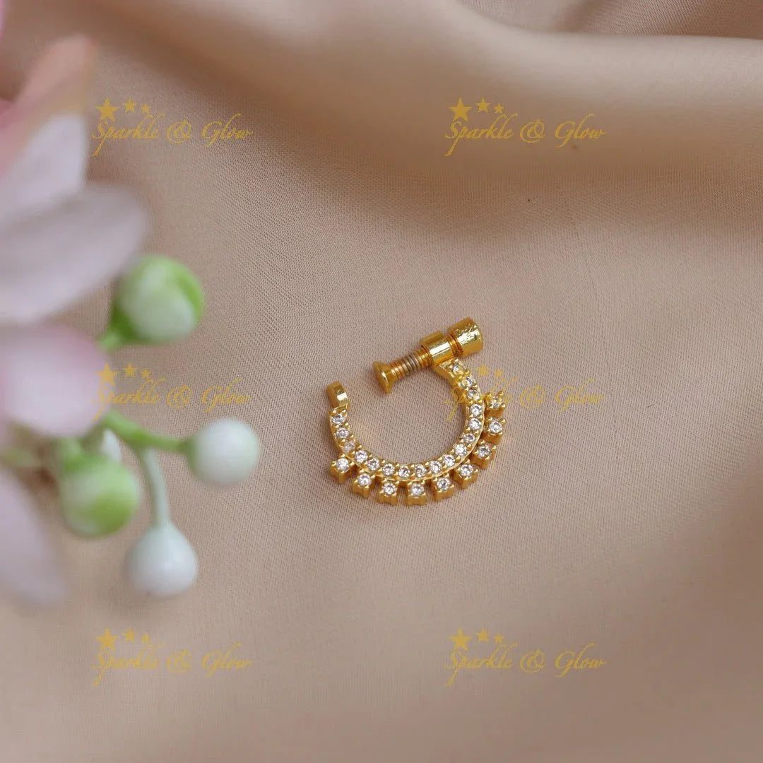 Gold alike polished multi colour half moon shaped nose pin - Sparkle and Glow
