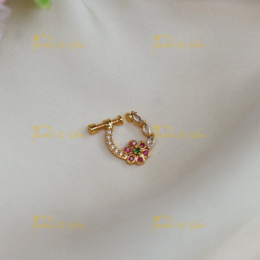 Beautiful multi colour floral nose pin - Sparkle and Glow