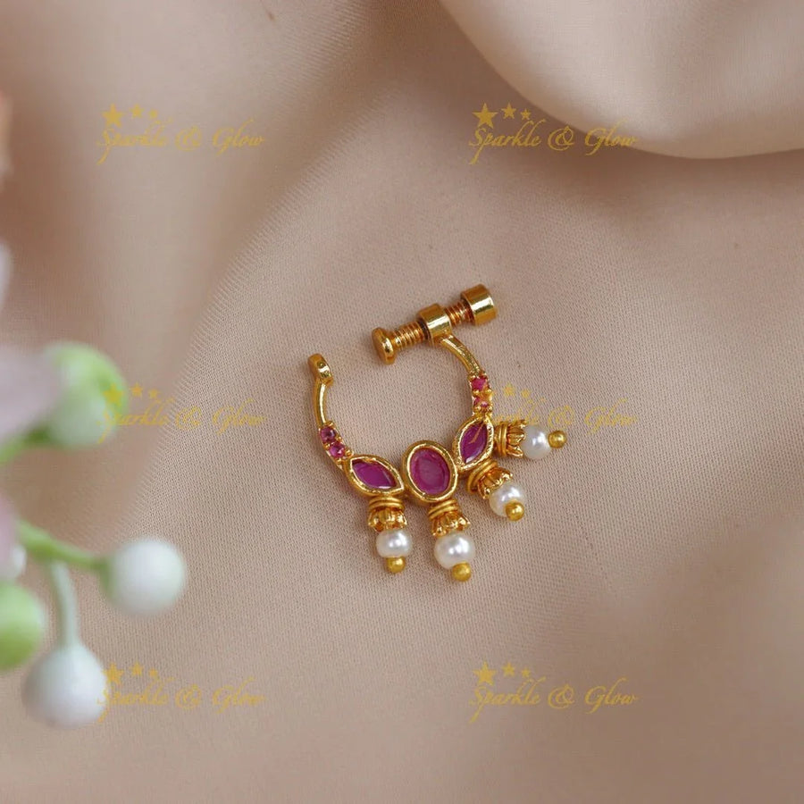Pretty tear drop nose pin - Pink - Sparkle and Glow