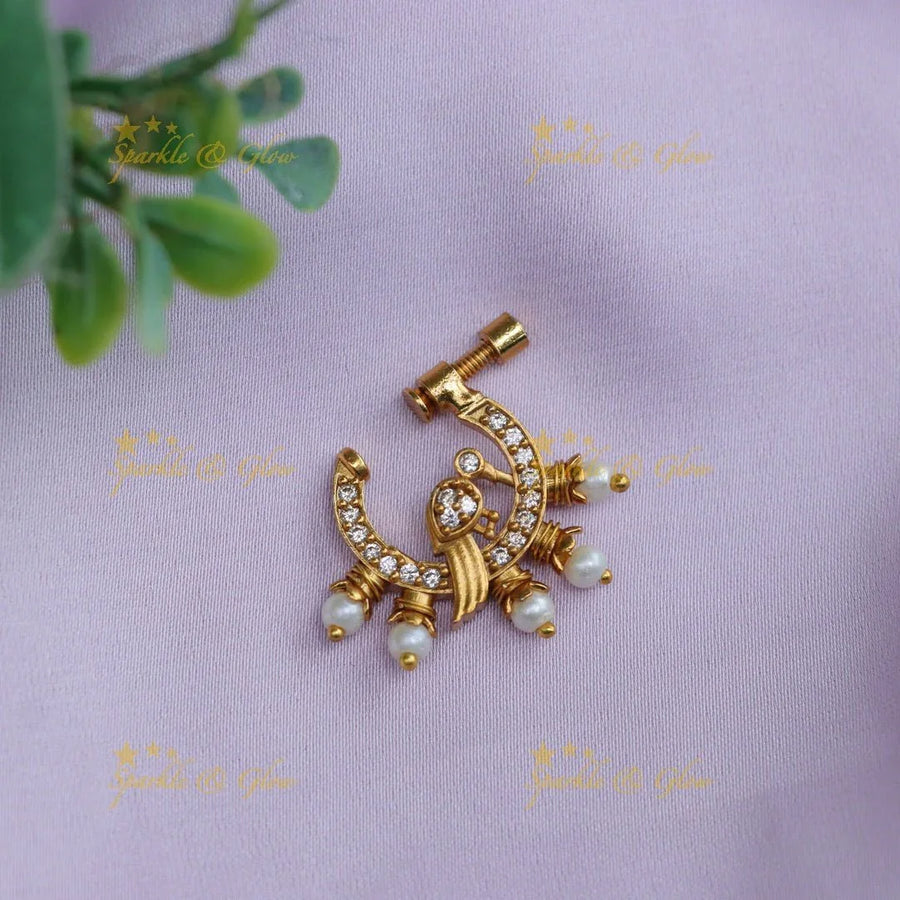 Gorgeous peacock design white AD stones nose pin - White - Sparkle and Glow