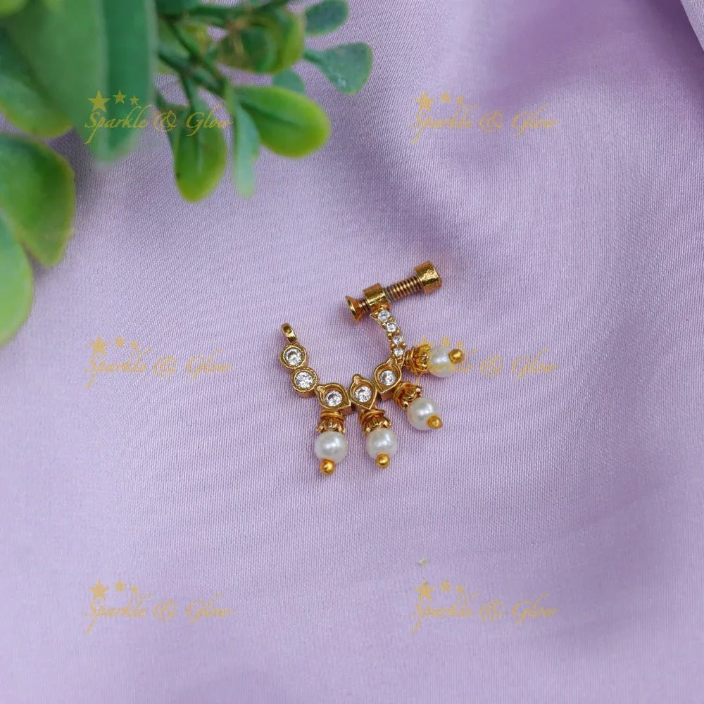 Pretty tear drop nose pin - White - Sparkle and Glow