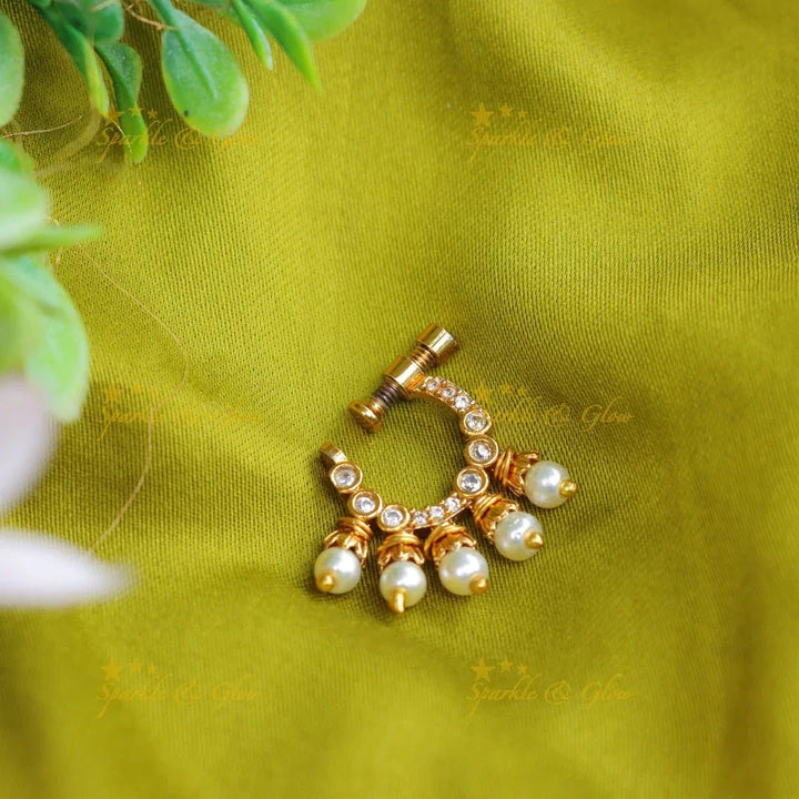 Beautiful AD stones and pearl nose pin - White - Sparkle and Glow