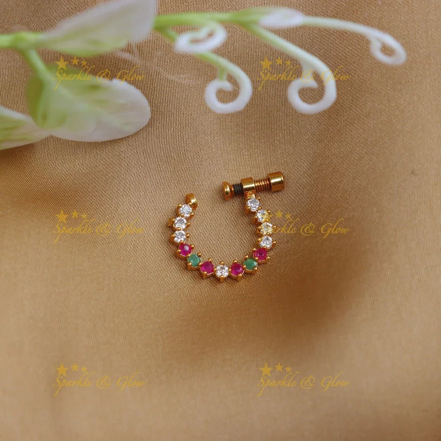 Simple and elegant half moon multi colour AD stone nose pin - Sparkle and Glow
